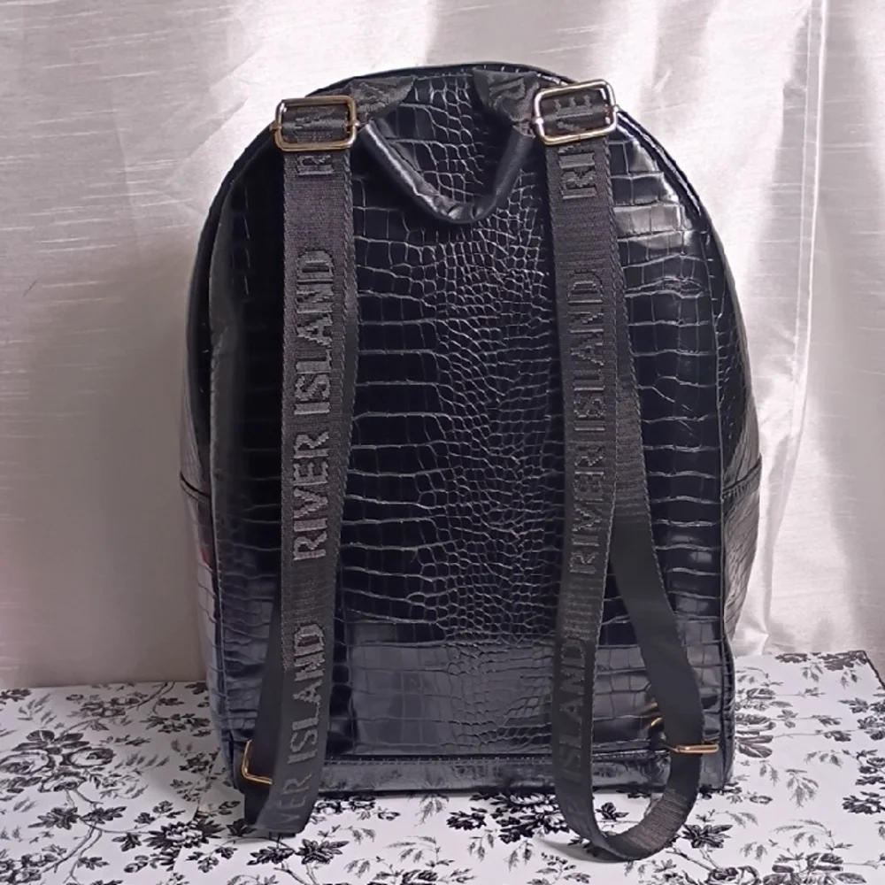 River Island Black Croc-Embossed Backpack with‎ Gold Details
